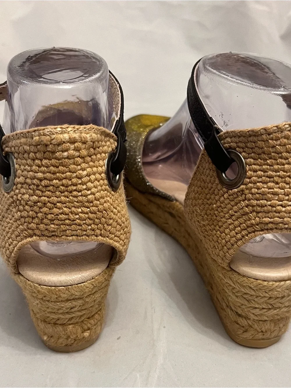 Eric Michael Silver Metallic Espadrille Wedges with Black Ankle Strap